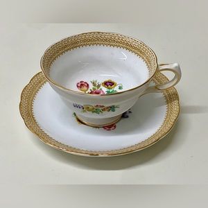 1930s Vintage Grosvenor Jackson & Gosling Bone China Gold Floral Cup & Saucer